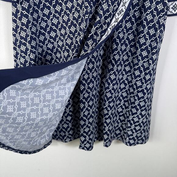 Talbots Dress Womens Medium Blue White Geometric Faux Wrap Work Office Business - Picture 10 of 12